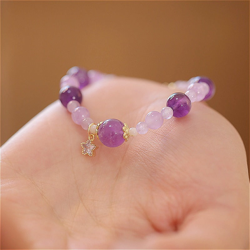 Zen Healing Natural 14k Gold Amethyst Crystal Positive Bracelet