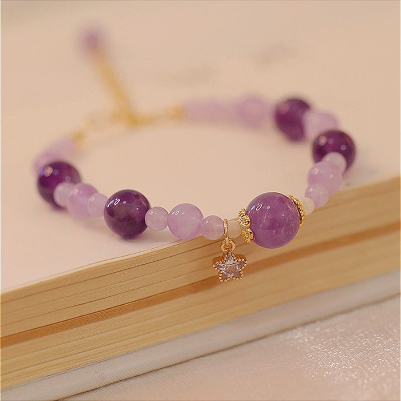 Zen Healing Natural 14k Gold Amethyst Crystal Positive Bracelet