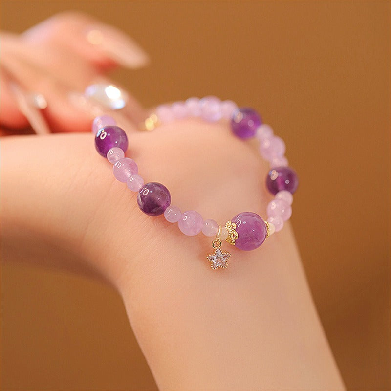 Zen Healing Natural 14k Gold Amethyst Crystal Positive Bracelet