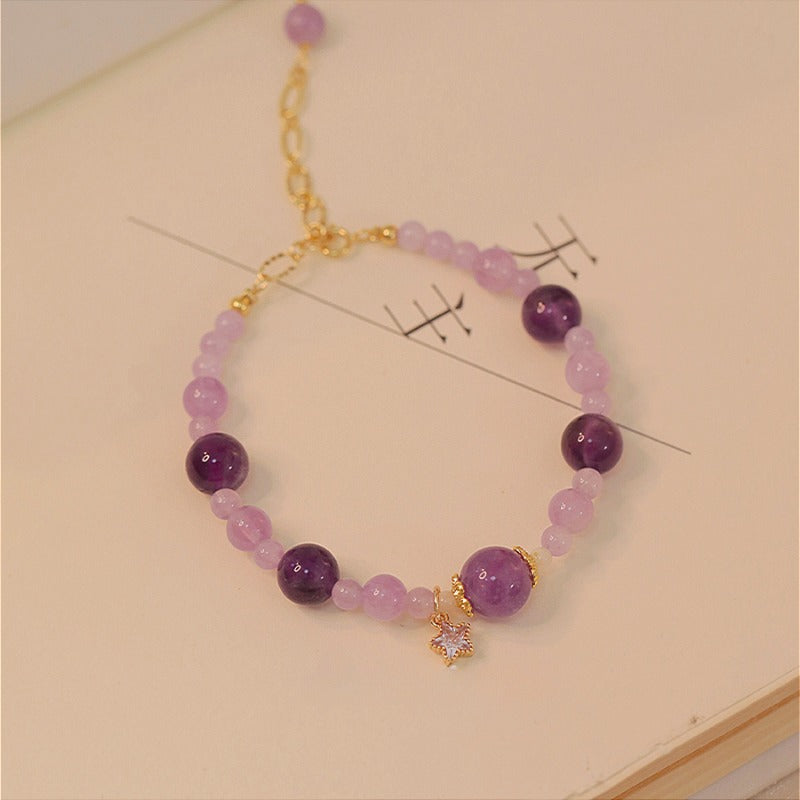 Zen Healing Natural 14k Gold Amethyst Crystal Positive Bracelet
