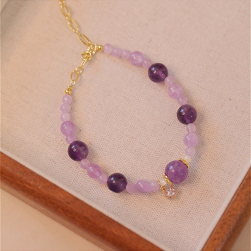 Zen Healing Natural 14k Gold Amethyst Crystal Positive Bracelet