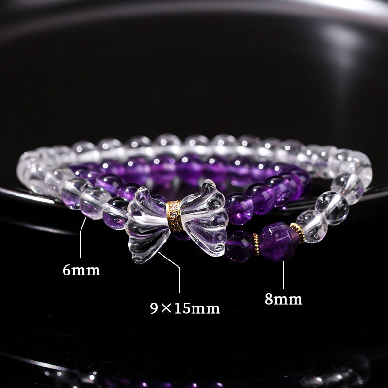 Zen Healing Natural Amethyst White Crystal Butterfly Charm Luck Bracelet Double Circle Bracelet