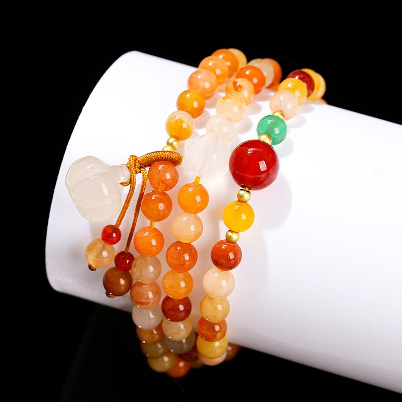 Zen Healing Natural Golden Silk Jade Agate Pumpkin Lucky Charm Bracelet Multi-Circle Bracelet