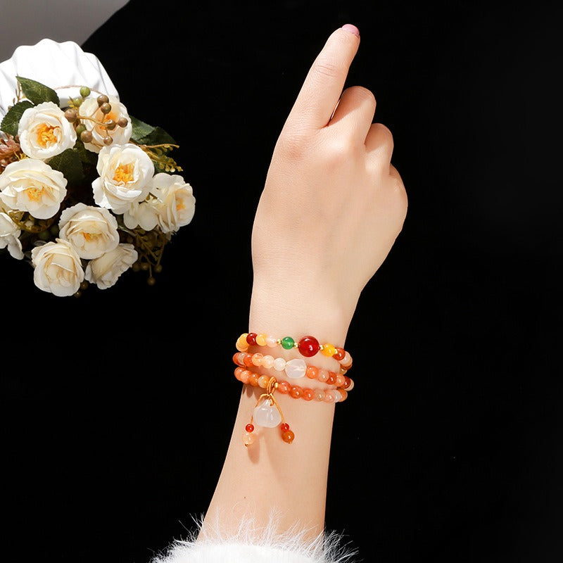 Zen Healing Natural Golden Silk Jade Agate Pumpkin Lucky Charm Bracelet Multi-Circle Bracelet