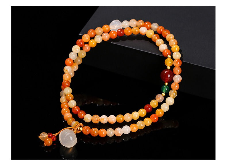 Zen Healing Natural Golden Silk Jade Agate Pumpkin Lucky Charm Bracelet Multi-Circle Bracelet