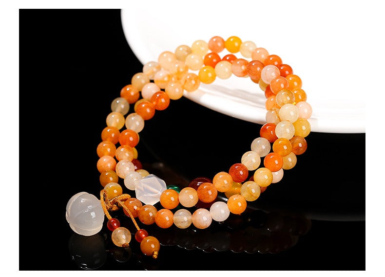 Zen Healing Natural Golden Silk Jade Agate Pumpkin Lucky Charm Bracelet Multi-Circle Bracelet