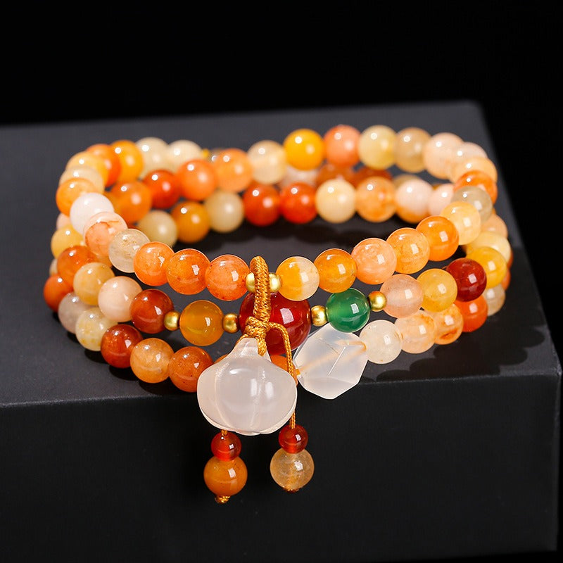 Zen Healing Natural Golden Silk Jade Agate Pumpkin Lucky Charm Bracelet Multi-Circle Bracelet