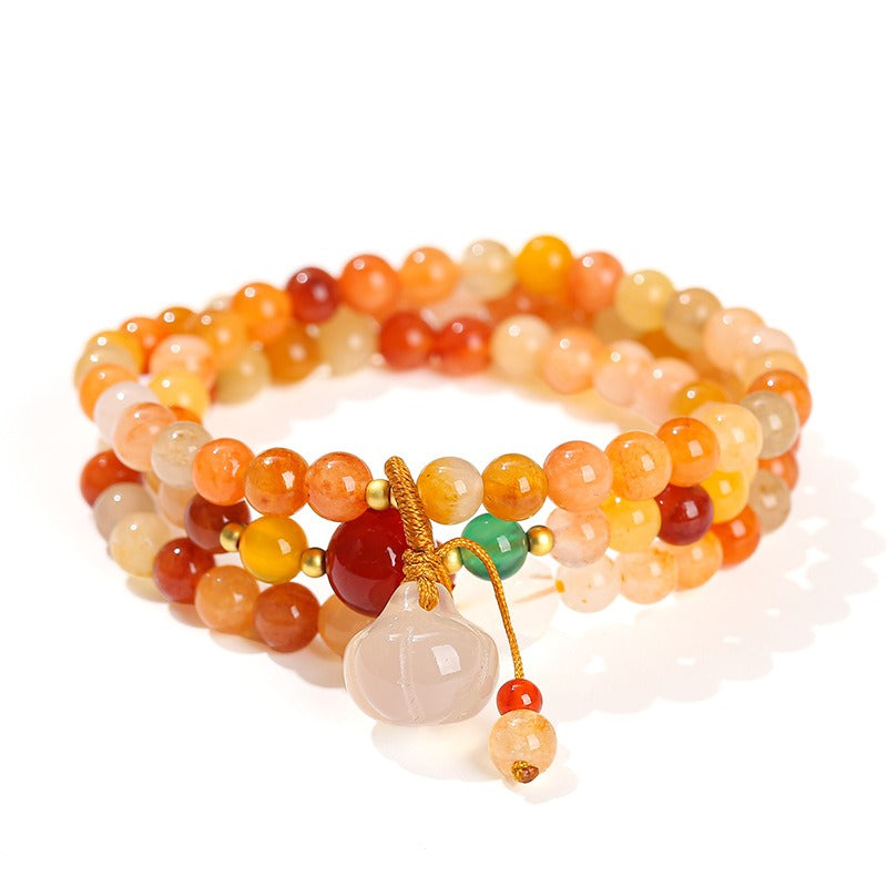 Zen Healing Natural Golden Silk Jade Agate Pumpkin Lucky Charm Bracelet Multi-Circle Bracelet