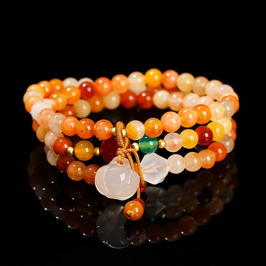 Zen Healing Natural Golden Silk Jade Agate Pumpkin Lucky Charm Bracelet Multi-Circle Bracelet