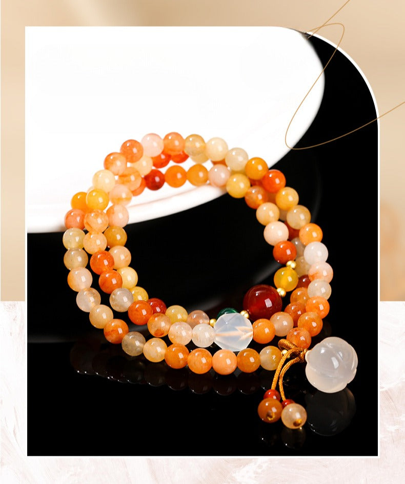 Zen Healing Natural Golden Silk Jade Agate Pumpkin Lucky Charm Bracelet Multi-Circle Bracelet
