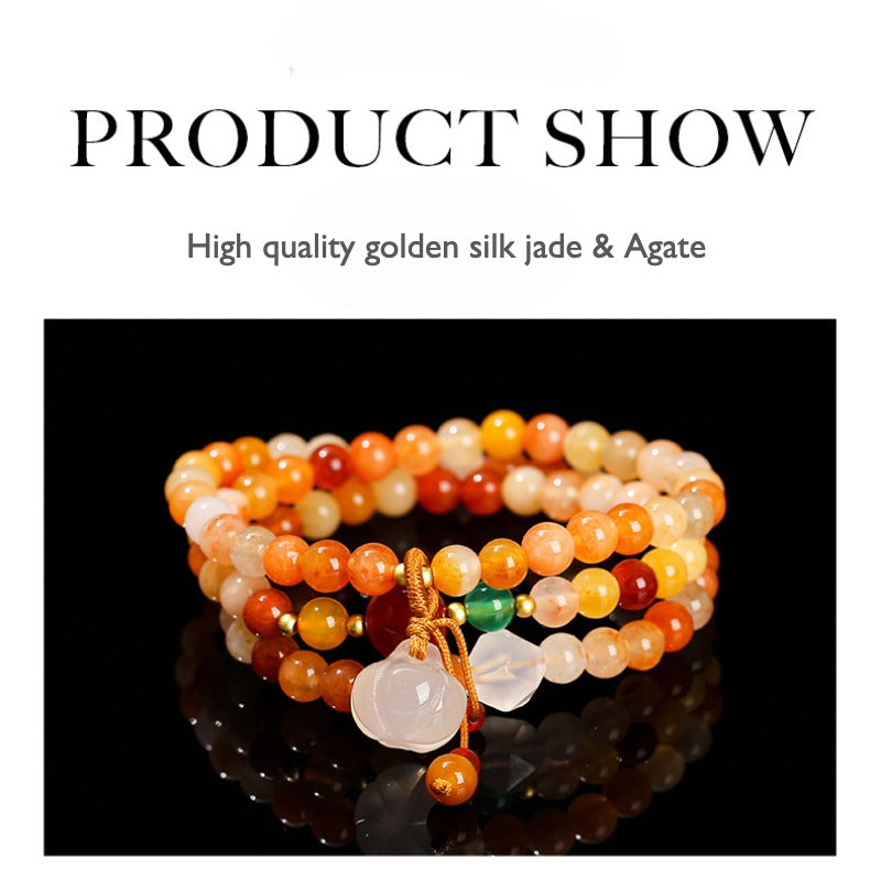 Zen Healing Natural Golden Silk Jade Agate Pumpkin Lucky Charm Bracelet Multi-Circle Bracelet