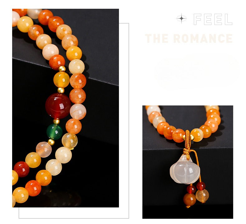 Zen Healing Natural Golden Silk Jade Agate Pumpkin Lucky Charm Bracelet Multi-Circle Bracelet