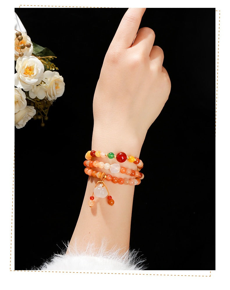 Zen Healing Natural Golden Silk Jade Agate Pumpkin Lucky Charm Bracelet Multi-Circle Bracelet