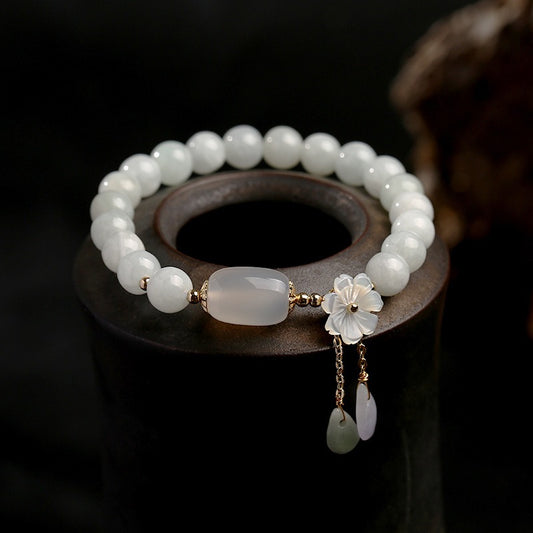 Zen Healing Natural Jade Beads Bracelet Bangle Charm Jewelry Water Drop Shell Flower Pendant Bracelet