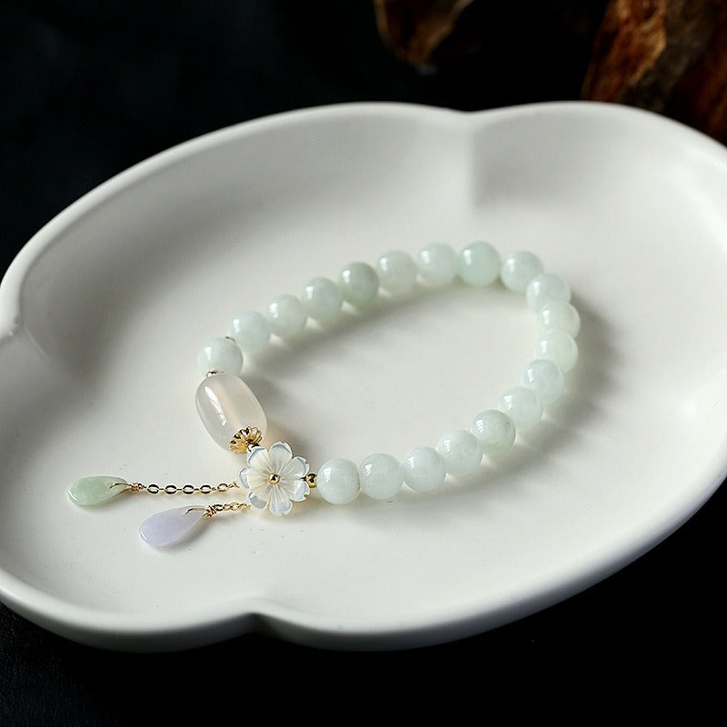 Zen Healing Natural Jade Beads Bracelet Bangle Charm Jewelry Water Drop Shell Flower Pendant Bracelet