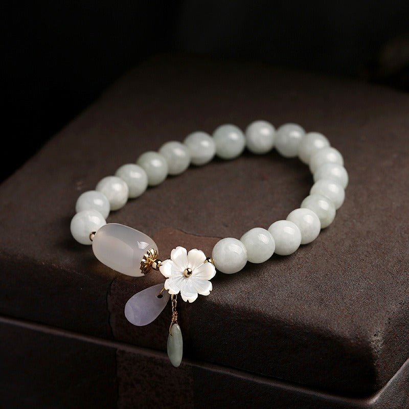 Zen Healing Natural Jade Beads Bracelet Bangle Charm Jewelry Water Drop Shell Flower Pendant Bracelet