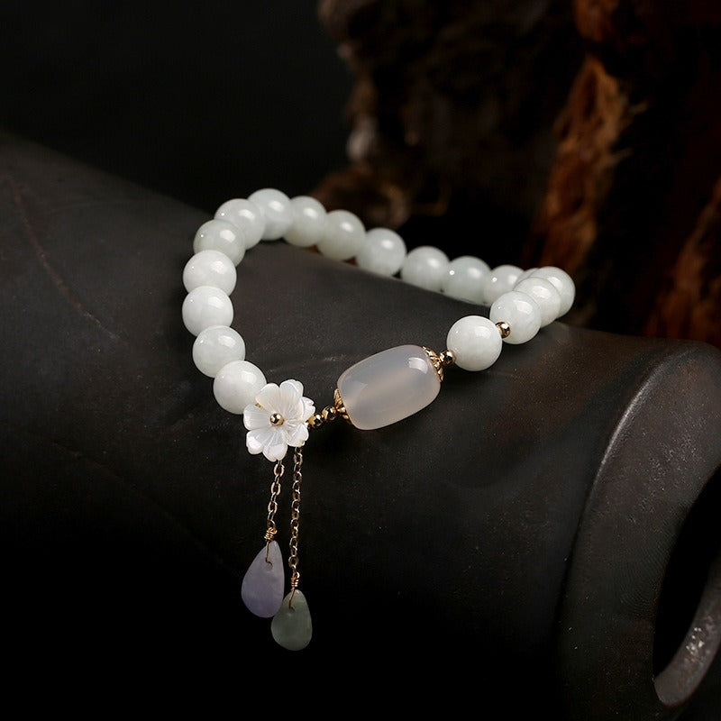 Zen Healing Natural Jade Beads Bracelet Bangle Charm Jewelry Water Drop Shell Flower Pendant Bracelet