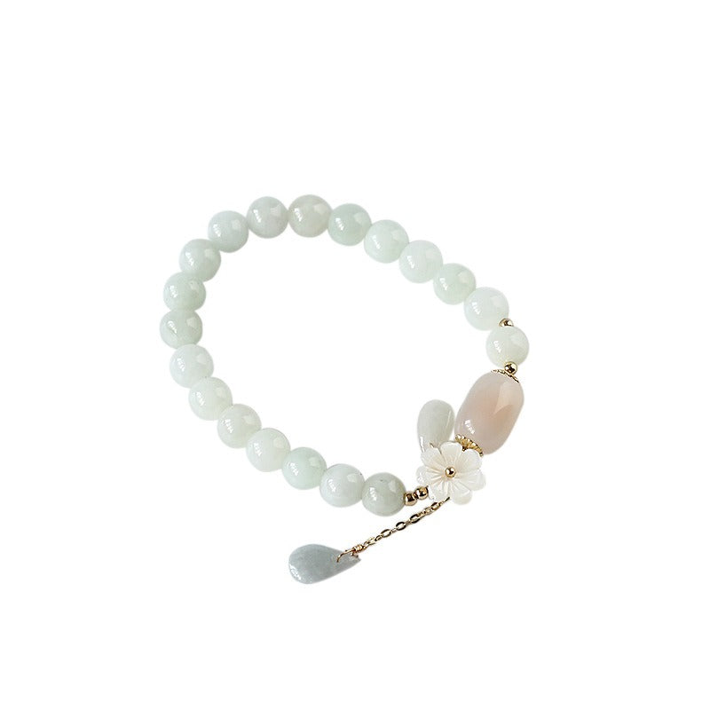 Zen Healing Natural Jade Beads Bracelet Bangle Charm Jewelry Water Drop Shell Flower Pendant Bracelet