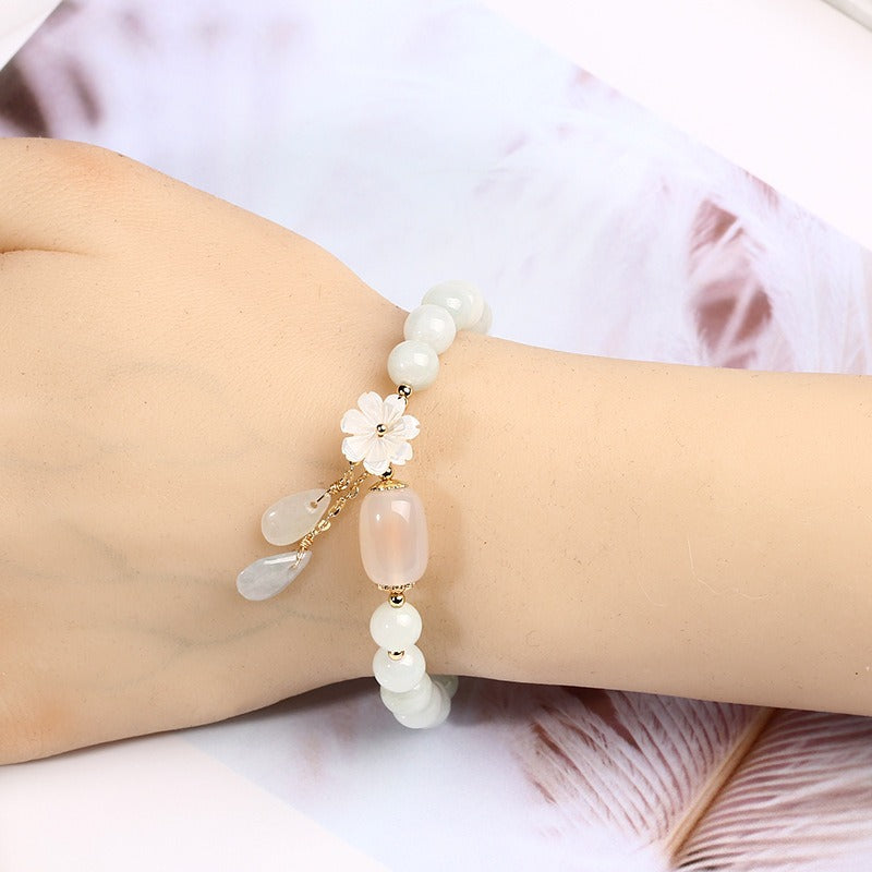 Zen Healing Natural Jade Beads Bracelet Bangle Charm Jewelry Water Drop Shell Flower Pendant Bracelet