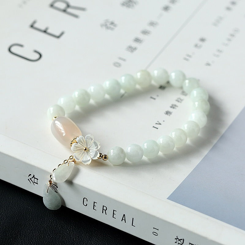 Zen Healing Natural Jade Beads Bracelet Bangle Charm Jewelry Water Drop Shell Flower Pendant Bracelet