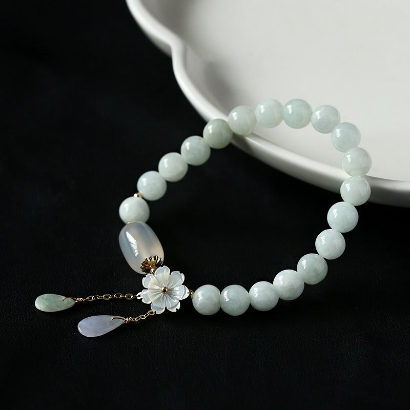 Zen Healing Natural Jade Beads Bracelet Bangle Charm Jewelry Water Drop Shell Flower Pendant Bracelet