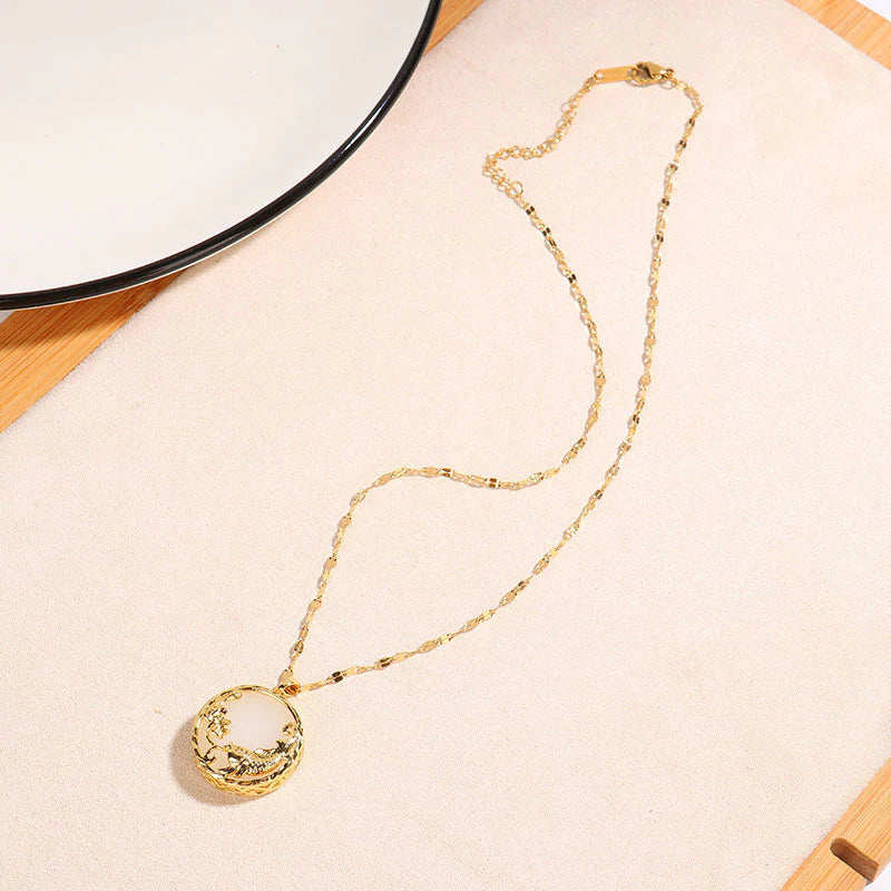 Zen Healing Natural Jade Koi Fish Lotus Luck Necklace Pendant