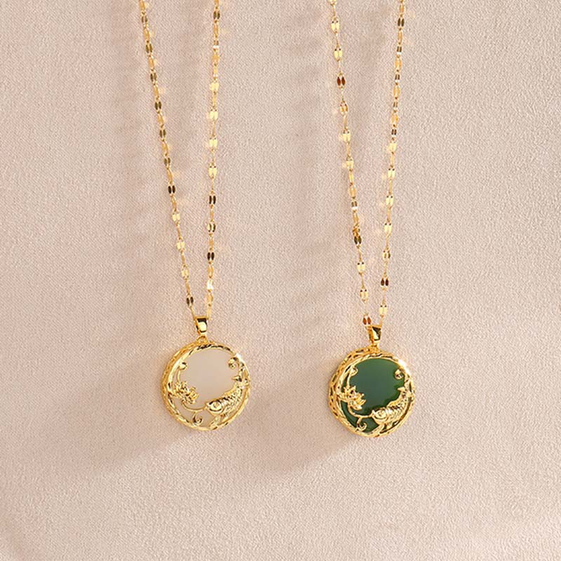 Zen Healing Natural Jade Koi Fish Lotus Luck Necklace Pendant