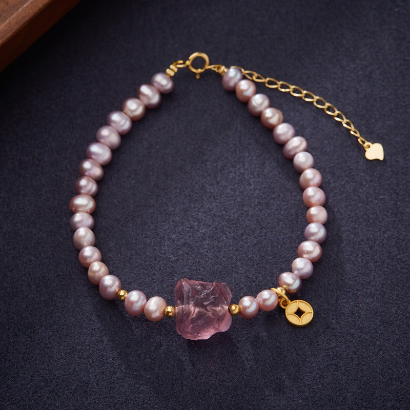 Zen Healing Natural Pearl Fluorite Lion Lucky Charm Bracelet