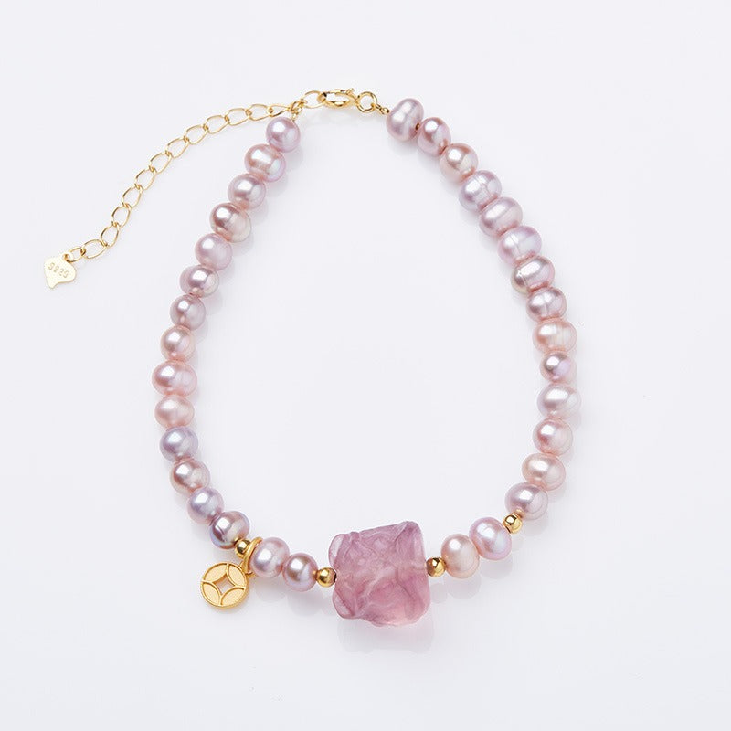 Zen Healing Natural Pearl Fluorite Lion Lucky Charm Bracelet