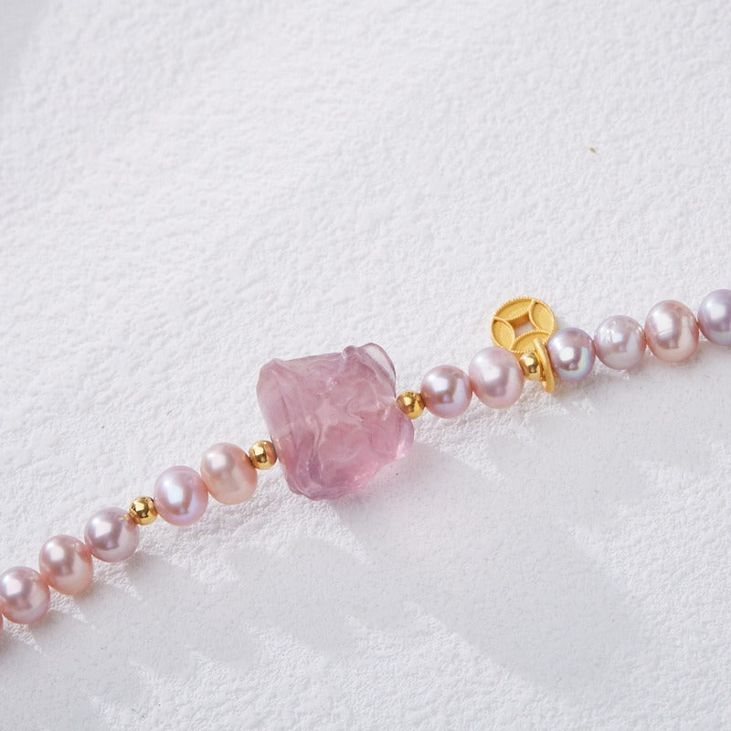 Zen Healing Natural Pearl Fluorite Lion Lucky Charm Bracelet