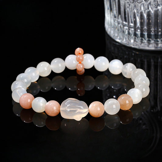 Zen Healing Natural White Moonstone Agate Rabbit Charm Bracelet