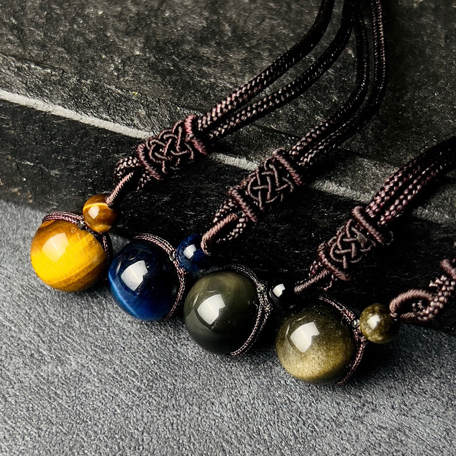 Zen Healing Obsidian Tiger’s Eye Fortune Bead Luck Necklace Pendant