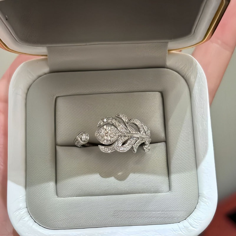 Zen Healing Peacock Feather High Carbon Diamond Engagement Ring