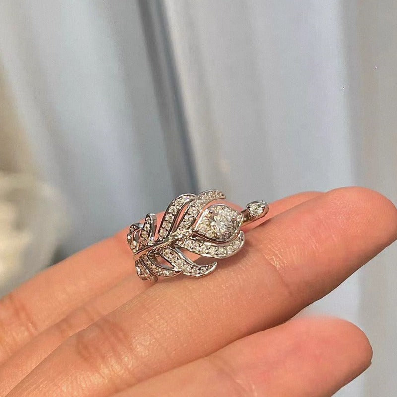 Zen Healing Peacock Feather High Carbon Diamond Engagement Ring