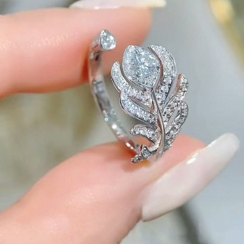 Zen Healing Peacock Feather High Carbon Diamond Engagement Ring