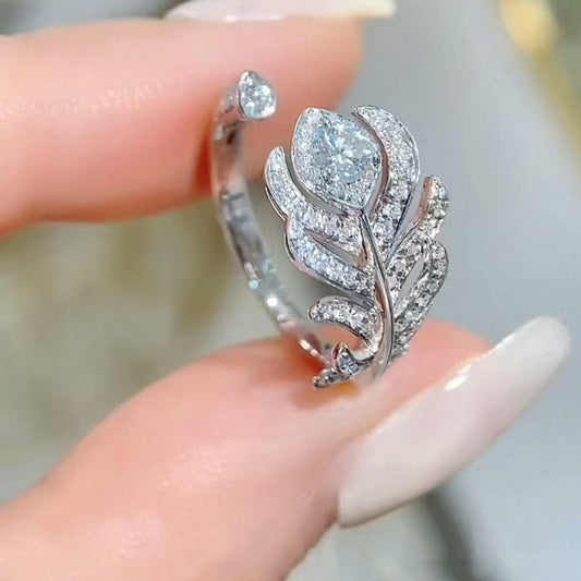 Zen Healing Peacock Feather High Carbon Diamond Engagement Ring