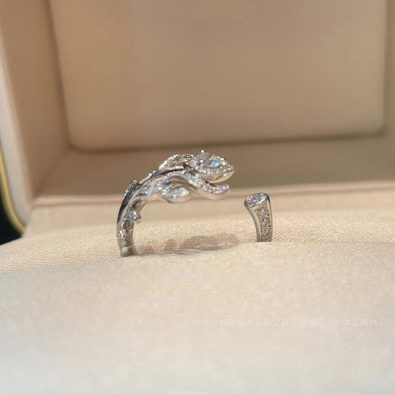 Zen Healing Peacock Feather High Carbon Diamond Engagement Ring