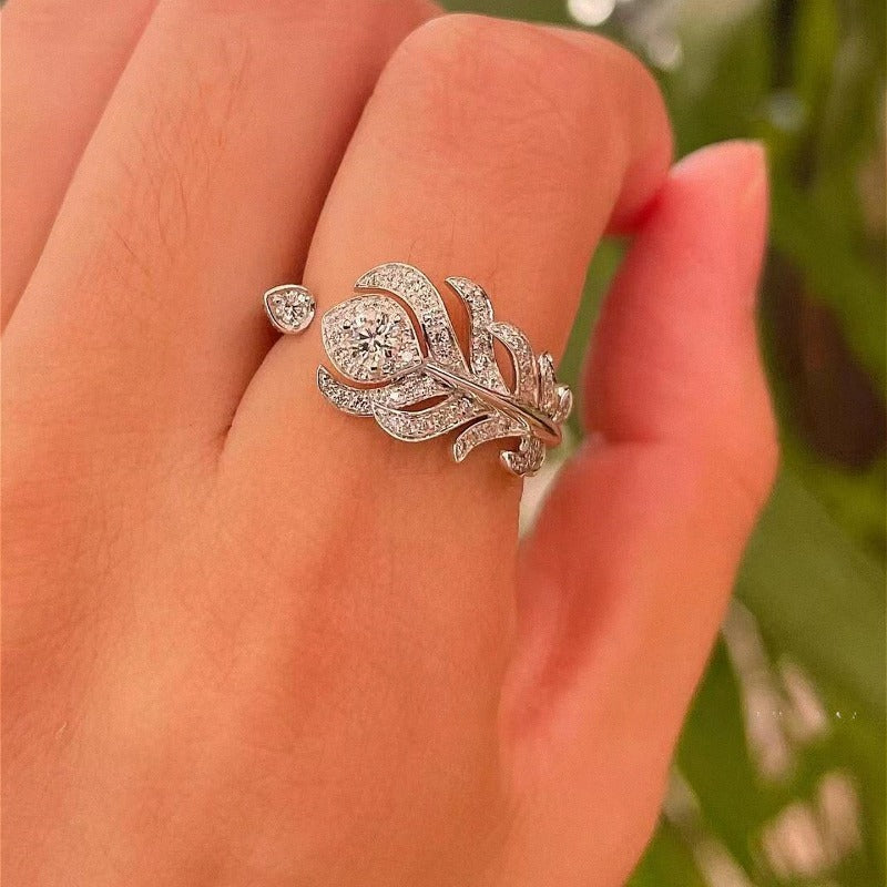 Zen Healing Peacock Feather High Carbon Diamond Engagement Ring