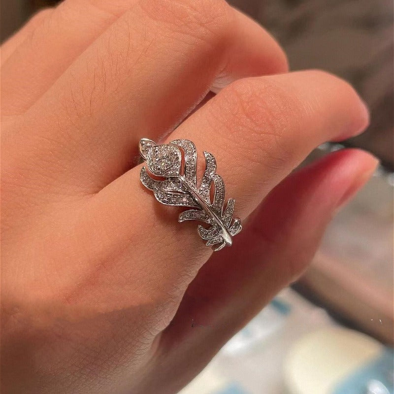 Zen Healing Peacock Feather High Carbon Diamond Engagement Ring