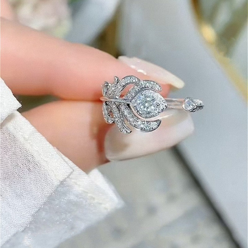 Zen Healing Peacock Feather High Carbon Diamond Engagement Ring