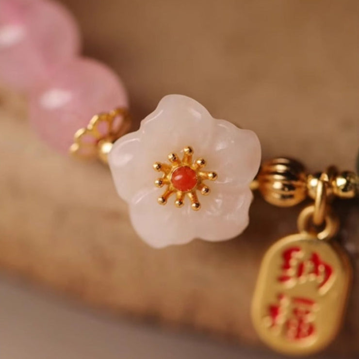 Zen Healing Rose Quartz Jade Peach Blossom Love Bracelet