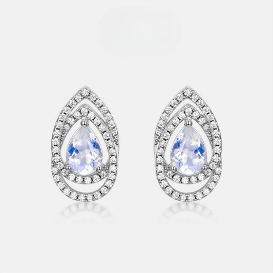 Zen Healing S925 Diamond Blue Moonstone Stud Earrings