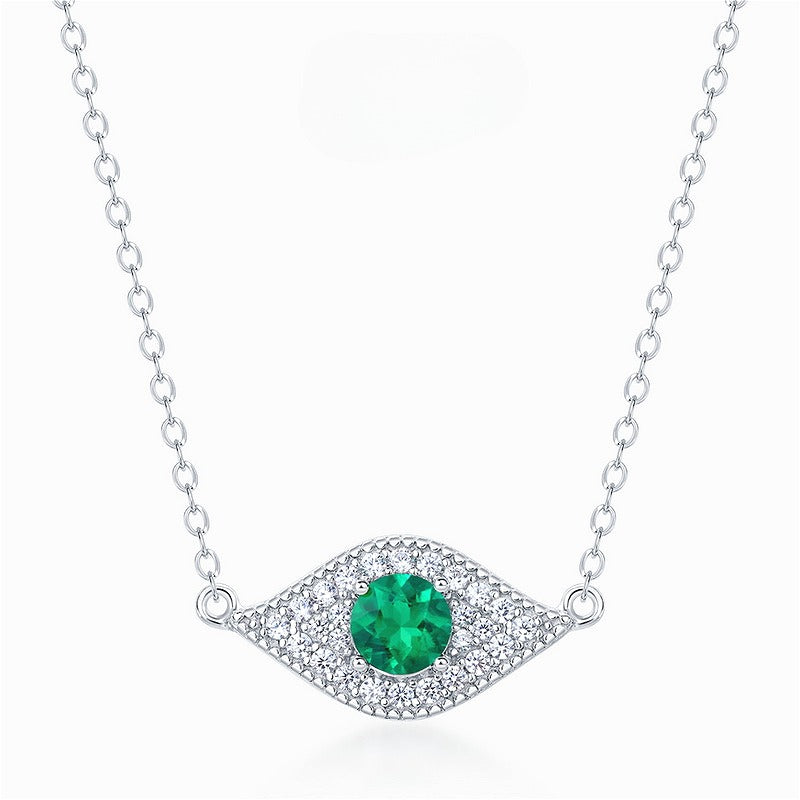 Zen Healing S925 Silver Lab-Created Emerald Devil's Eye Necklace