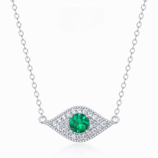 Zen Healing S925 Silver Lab-Created Emerald Devil's Eye Necklace
