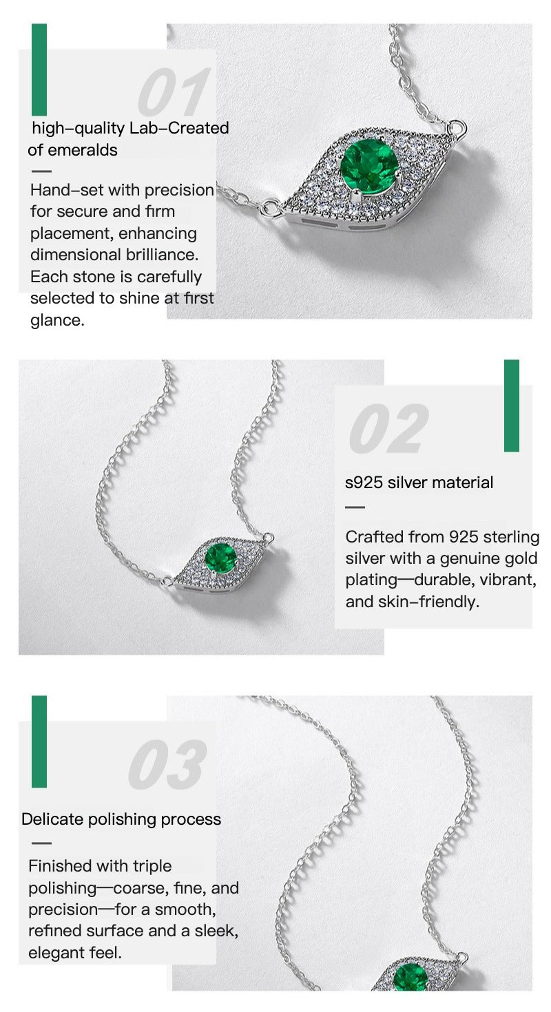 Zen Healing S925 Silver Lab-Created Emerald Devil's Eye Necklace