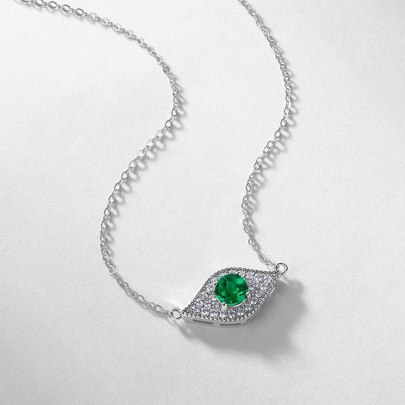 Zen Healing S925 Silver Lab-Created Emerald Devil's Eye Necklace