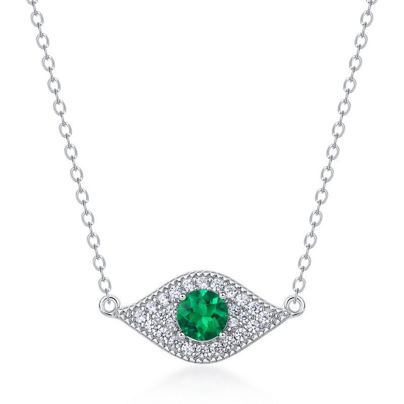 Zen Healing S925 Silver Lab-Created Emerald Devil's Eye Necklace