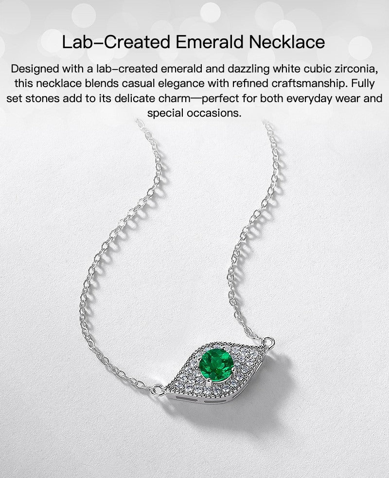 Zen Healing S925 Silver Lab-Created Emerald Devil's Eye Necklace