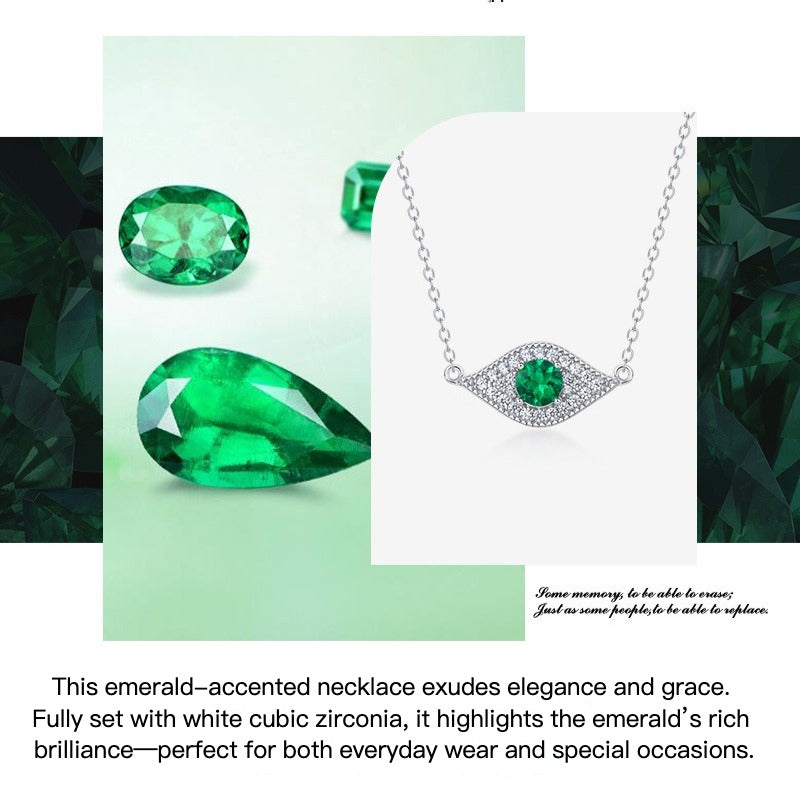 Zen Healing S925 Silver Lab-Created Emerald Devil's Eye Necklace