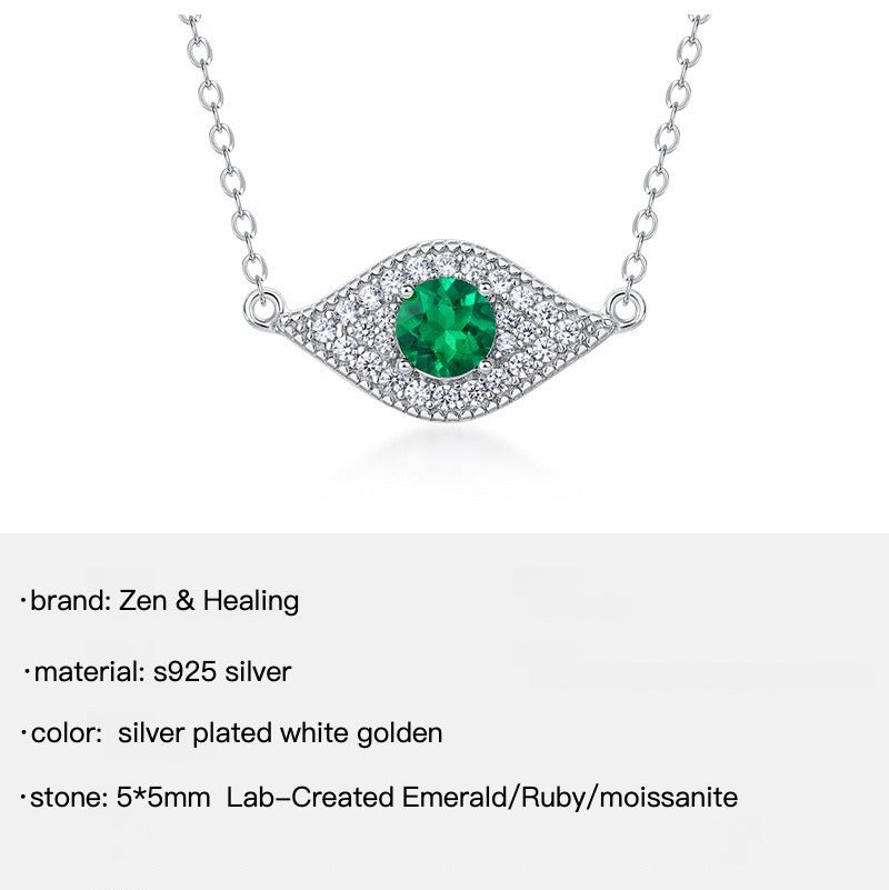 Zen Healing S925 Silver Lab-Created Emerald Devil's Eye Necklace